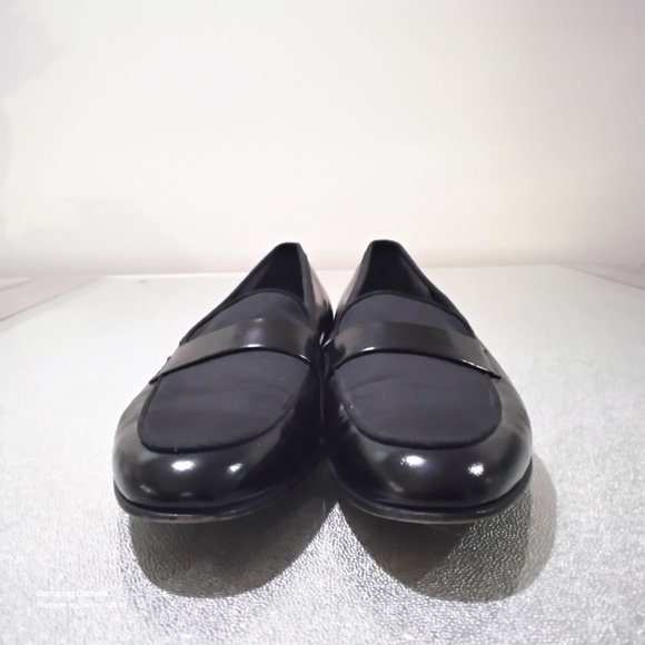 Salvatore Ferragamo Black Leather & Velvety Material Loafers 10.5 M Preowned